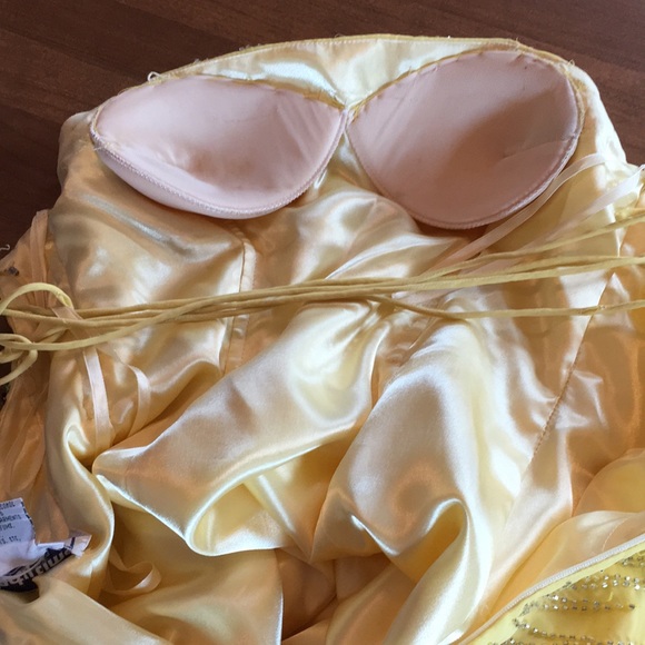 Vintage Y2K sparkly prom homecoming gown dress buttercup yellow beaded sequins - Picture 10 of 16